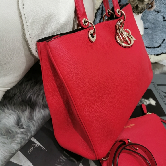 Dior Diorissimo Taurillon Leather Color Vermillion Red Hardware Champagne Gold - Picture 2 of 5